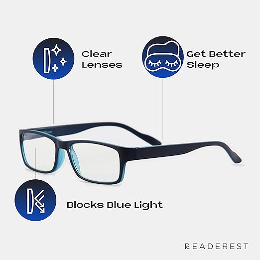Readerest Blue Light Blocking Reading Glasses (Blue, 2.00 Magnification) Computer Eyeglasses With Thin Reflective Lens, Antiglare, Eye Strain, UV Protection, Stylish For Men And Women