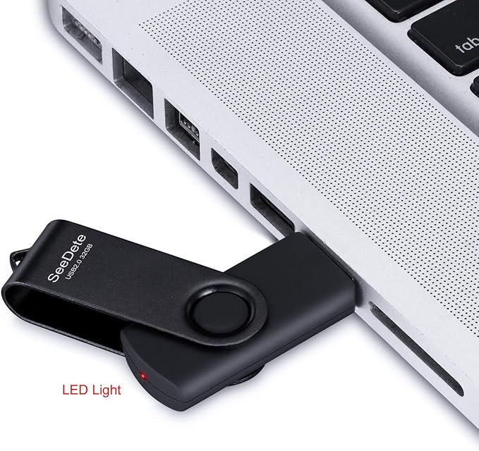 32GB USB Flash Drives, USB Stick, Thumb Drive Rotated Design, Memory Stick with LED Light for External Storage and Backup Data, Jump Drive, Black