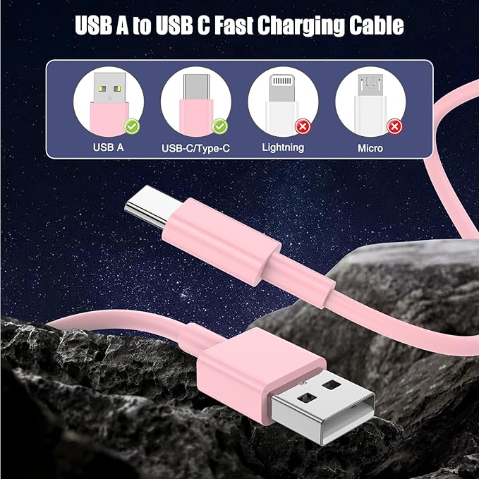 3-Pack Pink [3.3FT+3.3FT+6FT] USB A to USB C Cable，USB to USB C Car Carplay Cable for iPhone 16 15 Pro Plus Pro Max，for iPad Pro/Air/Mini，for Samsung S24/S23/S22，for MacBook Pro/Air and More