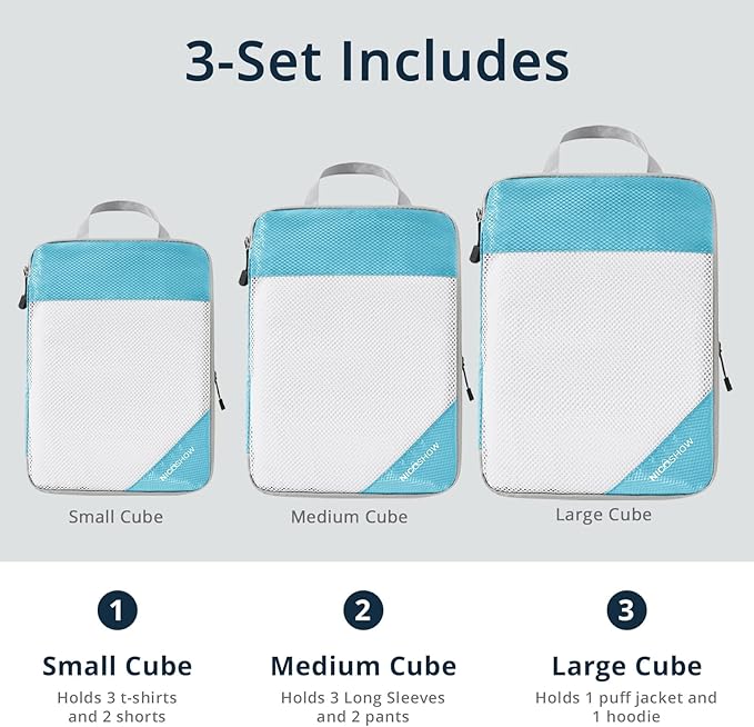Compression Packing Cubes 6 Set, Compressible Space-Saving Packing Cubes for Travel - Compression Bags, Luggage Organizer, Travel Essentials for Women, Teal