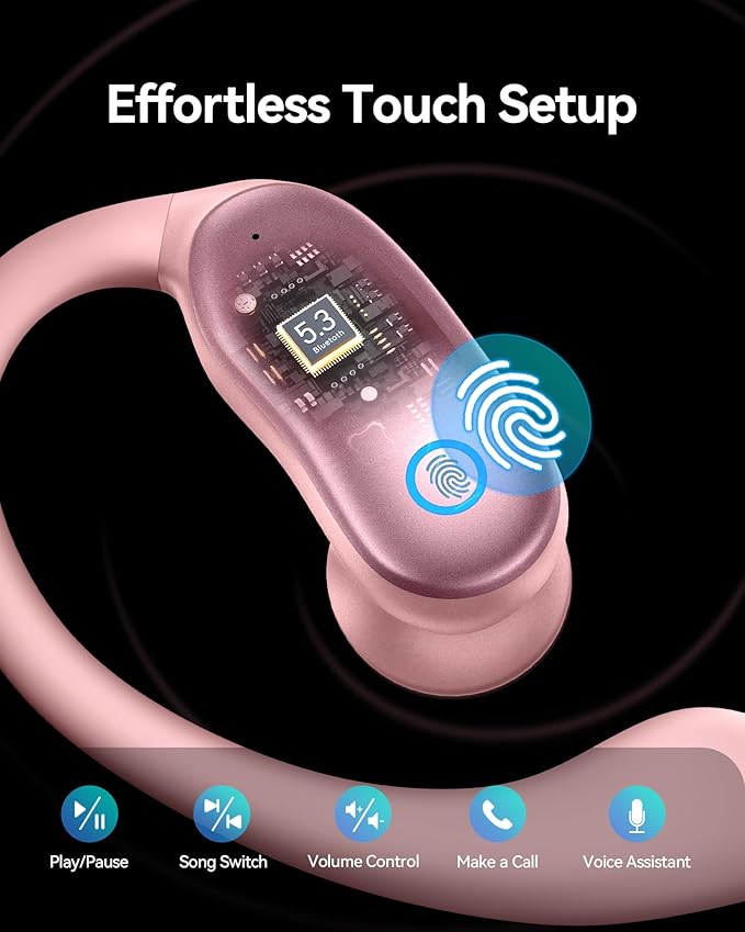 GNMN Active Noise Canceling Ear Buds Wireless Earbuds 96hrs Playback Bluetooth Headphones IPX7 Waterproof Stereo Bass Over-Ear Earphones with Earhooks Microphone LED Battery Display for Sports/Workout