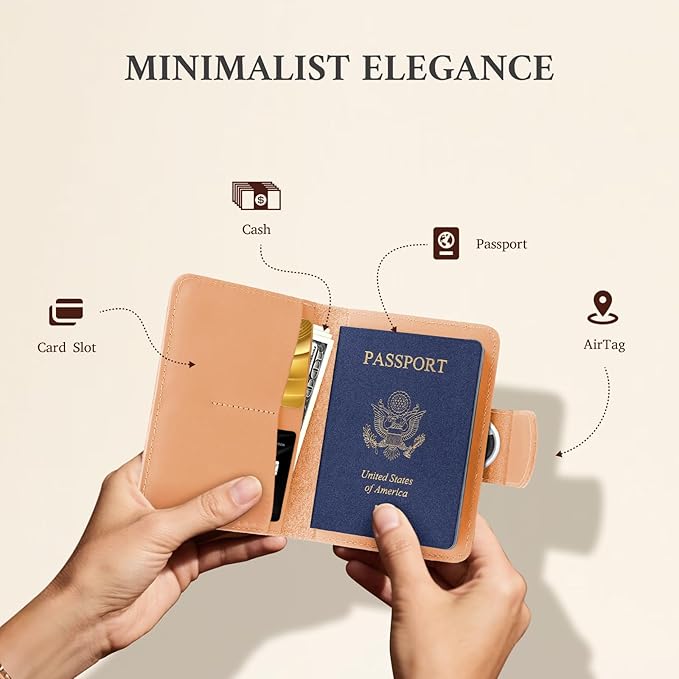 ALLIVE Genuine Leather Passport Holder, Rfid Passport Holder for Travel with AirTag Hidden, Passport Cover Wallet Travel Must Haves Airport Essentials, Passport Cover Travel Gifts (Beige)