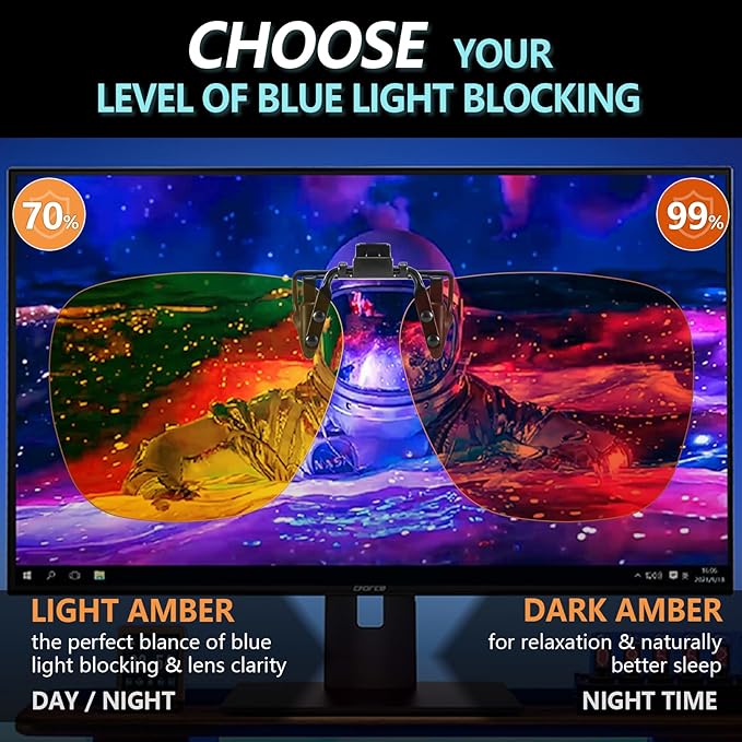 2 Pack Clip On Blue Light Glasses for Women Men, Fit Over Prescription Eyewear Reduce Computer Eye Strain