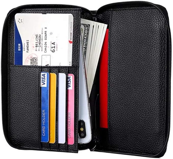 Genuine Leather Travel Passport Wallet RFID Blocking Zip-Around Passport Holder