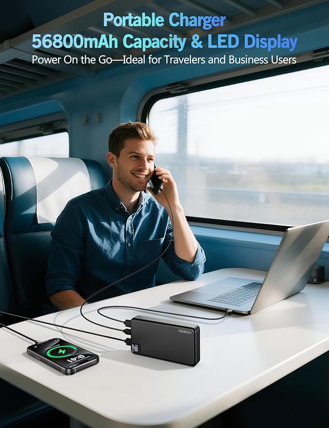 Portable Charger Power Bank, 56800mAh PD 22.5 W Fast Charging Battery Pack, Large Capacity Portable Power Bank for Camping Travel Essential Compatible with iPhone 17/16/15/14/13 Series, Samsung, iPad