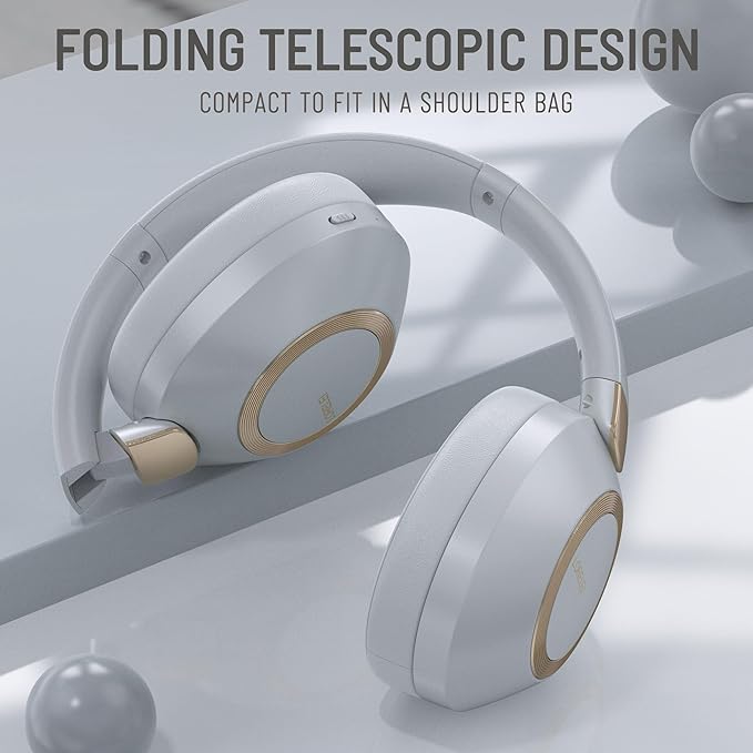 LORELEI B-C6 Wireless Over Ear Headphones, 50H Playtime Foldable Lightweight Bluetooth Headsets, Deep Bass, Built-in Microphone, Memory Foam Earmuff, for Travel, Home Office (Smoke Gray)