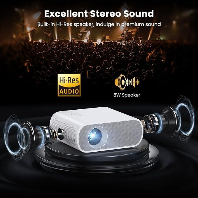 【Official Licensed Netflix】HOMPOW Smart Mini Projector with WiFi and Bluetooth, Native 1080P and 4K Supported Movie Projector, Electric Focus Portable Projector for Indoor & Outdoor Movies