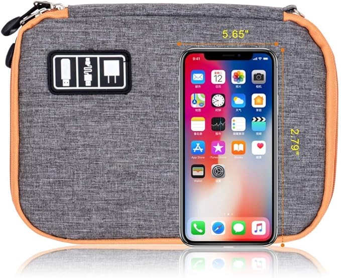 Travel Cable Organizer Bag Waterproof Portable Electronic Accessories Organizer for USB Cable Cord Phone Charger Headset Wire SD Card with 5pcs Cable Ties(Orange)