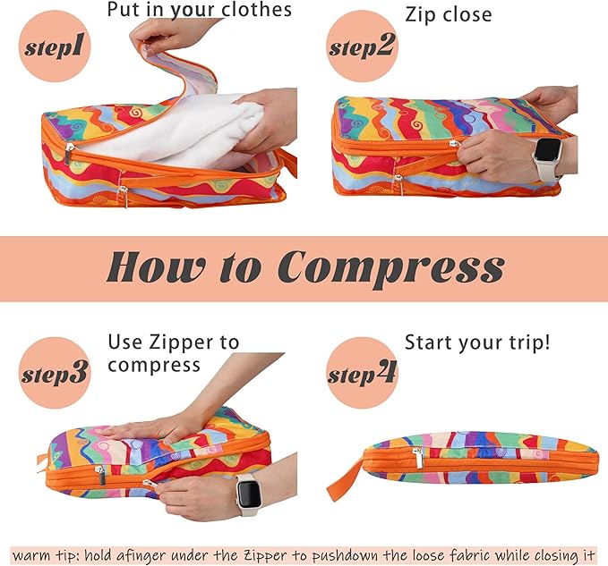 8 Pcs Compression Packing Cubes Travel for Suitcases, Waterproof Luggage Organizer Washable Storage Bags Set for Backpack Travel- Packaging Cubes for Carry-Ons and Storage