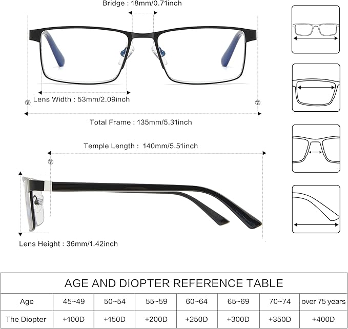 Bifocal Reading Glasses Men Blue Light Computer Readers Clear Top Designer Metal Frame Fashion Spring Hinge Eyeglasses