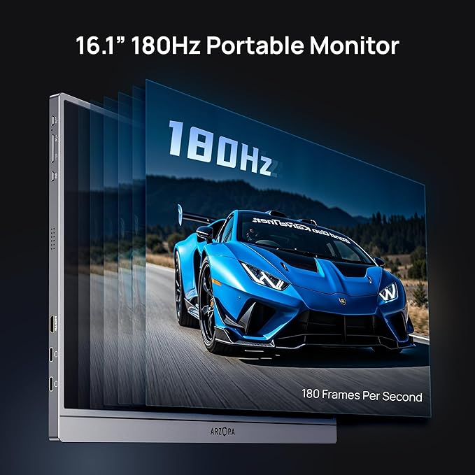ARZOPA 16.1'' 180Hz 2.5K Portable Monitor, 2560x1440 QHD 107% sRGB Kickstand Portable Gaming Monitor with HDR, Ultra Slim, Eye Care, External Second Screen for Laptop, PC, PS5, Mac, Xbox-Z3FC