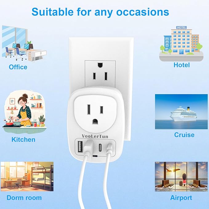 Multi Plug Outlet Extender 2 Packs, Wall Plug Adapter, American Type B Plug Adapter with 1 Electrical Outlets, 4 USB Charger Ports (2 USB C), for School, Travel, Office, Home Essentials