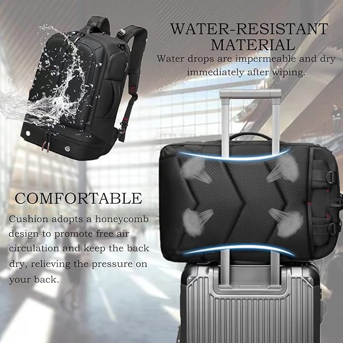 Somago Laptop Backpack Carry On Water Resistant Durable Daypack Backpack fits 16 inch Laptop Anti Theft Travel Rucksack Backpack with Shoe Compartment Luggage Strap for Men Women, 33L, Black