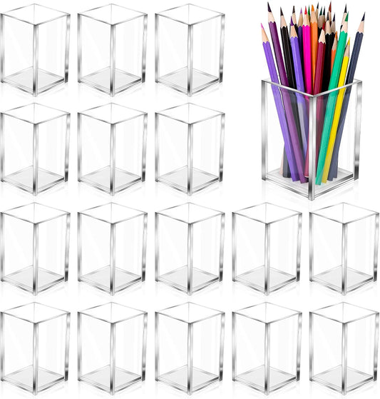 20Pack Clear Acrylic Pen Holder Desktop Pencil Organizer Acrylic Pencil Cup Stationery Office Organizer Makeup Brush Holder