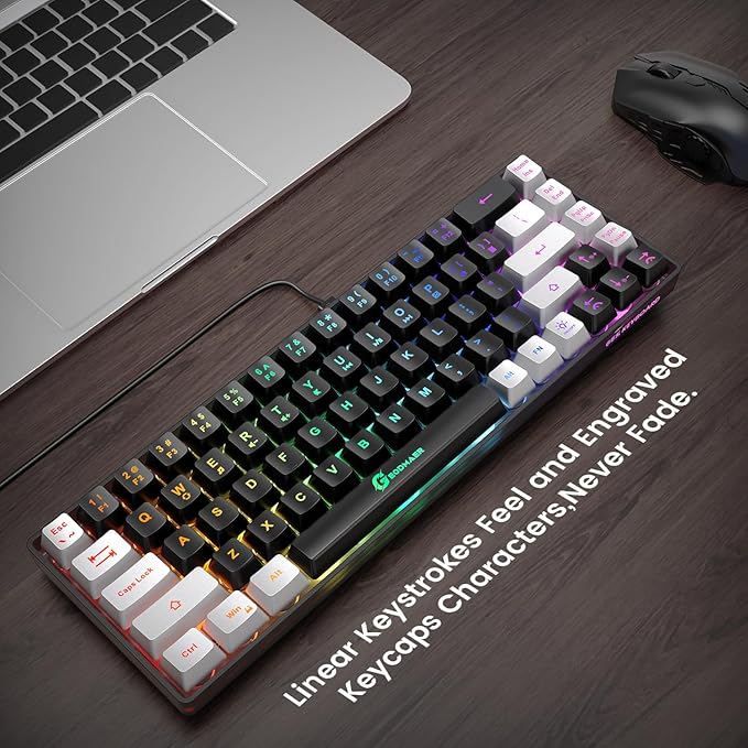 65% Gaming Keyboard, LED Backlit Mini Wired, Ultra-Compact Anti-Ghosting No-Conflict 68 Keys for PC Laptop Windows Gamer