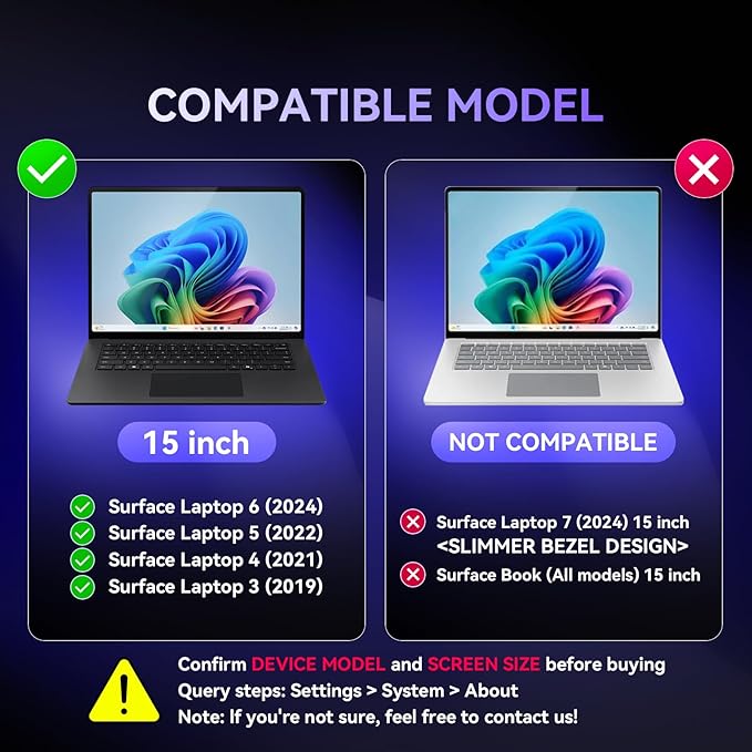 Privacy Screen for Surface Laptop 6/5/4/3-15 Inch, Removable Computer Screen Anti-Spy Filter Shield for Microsoft Surface Laptop 15in