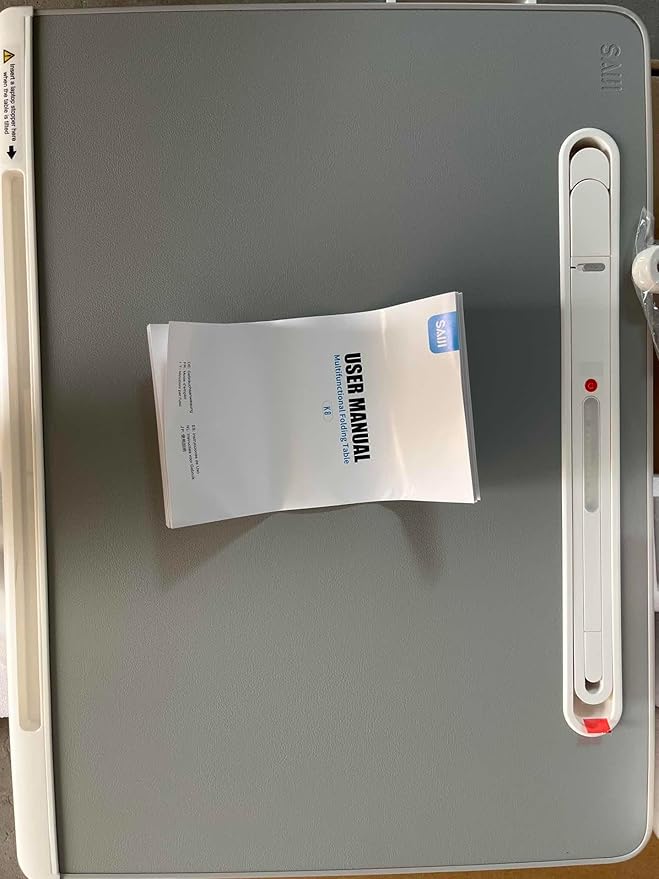 SAIJI Laptop Bed Tray Desk with LED Desk Light, Adjustable Laptop Stand for Bed, XX-Large PVC Leather Foldable Table with Book Stand, Wrist Rest, Extra Leg Room (Grey)