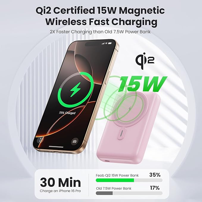 Magnetic Portable Charger for iPhone, 3-in-1 10800mAh Qi2 15W Wireless Power Bank with iWatch Charger,30W PD Fast Charging USB-C LCD Display Battery Pack for Magsafe,iPhone 16/15/14/13/12, Apple Watch