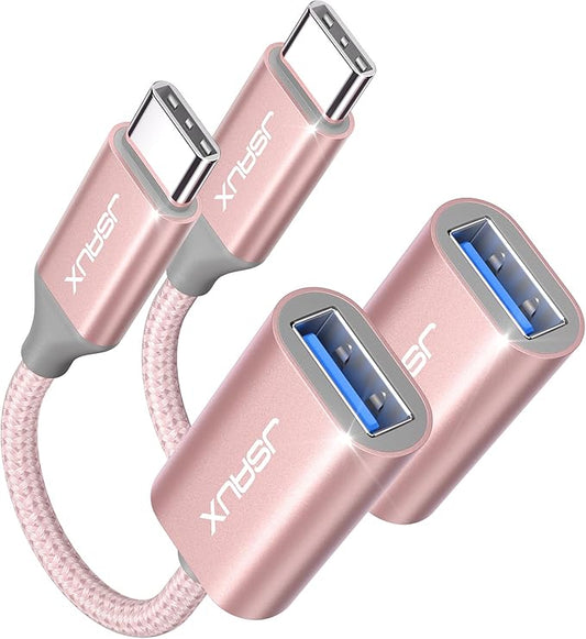 JSAUX USB C to USB 3.0 Adapter [2 Pack], USB C Male to USB Female OTG Cable Adapter Compatible with MacBook Pro/Air, iPhone 17 Pro Max/iPhone Air/16e/16/15 Series, Samsung Galaxy S25/S24/S23-Pink