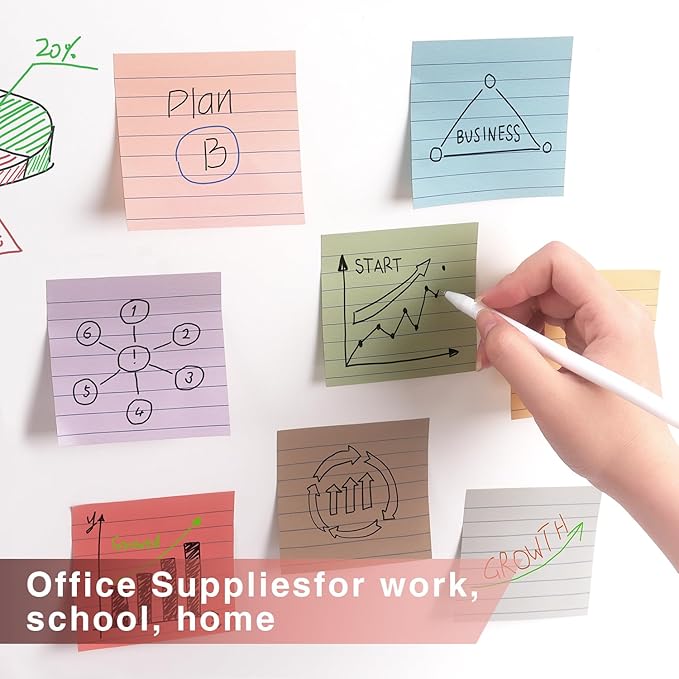 8 Pads Lined Sticky Notes Vintage Color 3x3 in, Self-Stick Sticky Note Pads Lined Pads 8 Pads/Pack, 640 Sheets, Easy to Paste for Office, School, Home