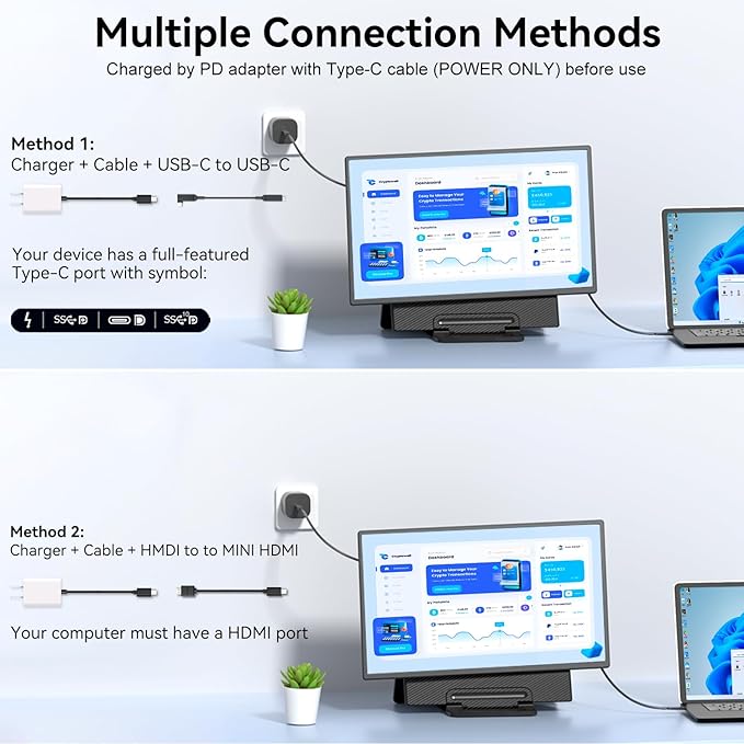 Portable Monitor 23.8" 100Hz for Work Gaming, 1080P FHD IPS Laptop Screen Extender with Rotable Stand & VESA, Laptop Monitor Extender USB-C HDMI Plug-Play for Mac Windows PS4/5 Switch Xbox Phone Pad