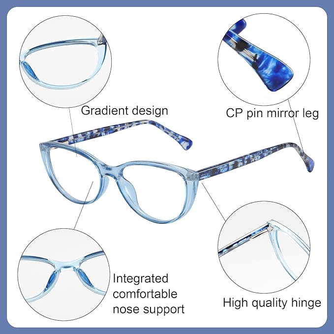 Przene 4 Pack Blue Light Blocking Reading Glasses,Readers for Women and Men with Spring Hinge