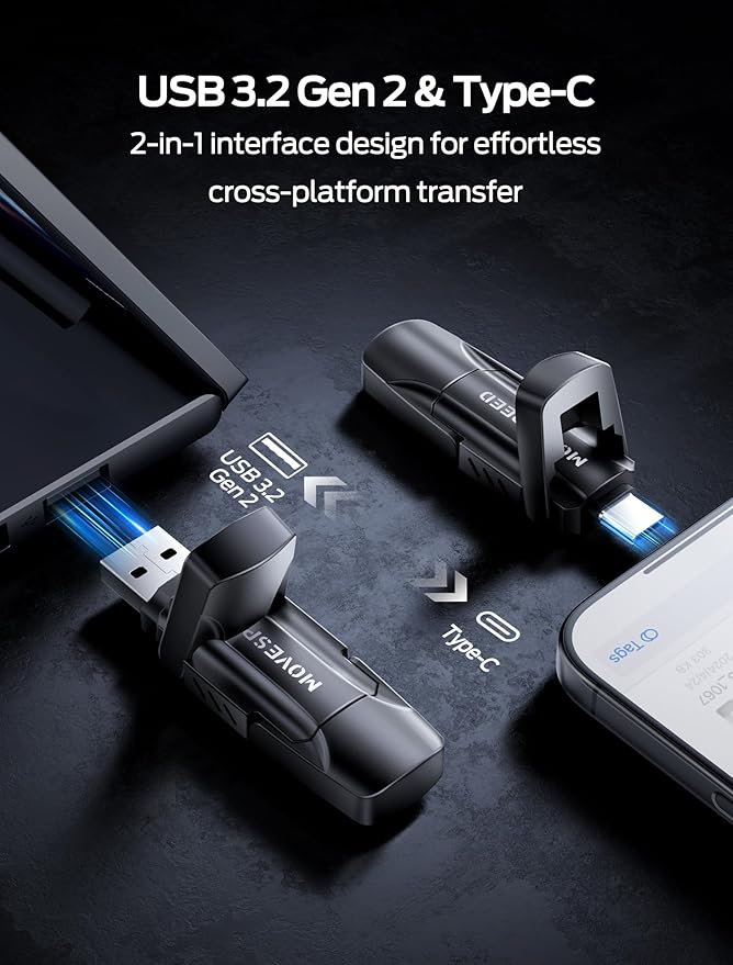 MOVE SPEED 512GB Solid State Drives, 570MB/S Read Speed External SSD with Dual Port Type C + USB 3.2 Portable SSD for iPhone 17/16/15 Series, Android, Mac, Windows