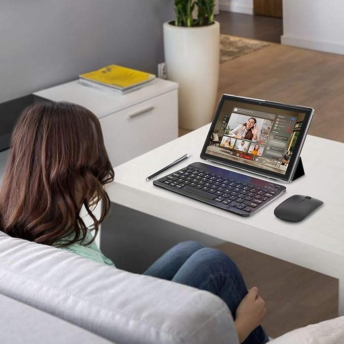 Android 15.0 10Inches Tablet, 18GB RAM+128GB ROM+2TB Expandable, Tab Set with Keyboard/Case/Mouse/Stylus, 2.0GHz Quad-core Processor, 1280 * 800 IPS HDScreen, 5G WiFi6 BT 5.0 (Black)