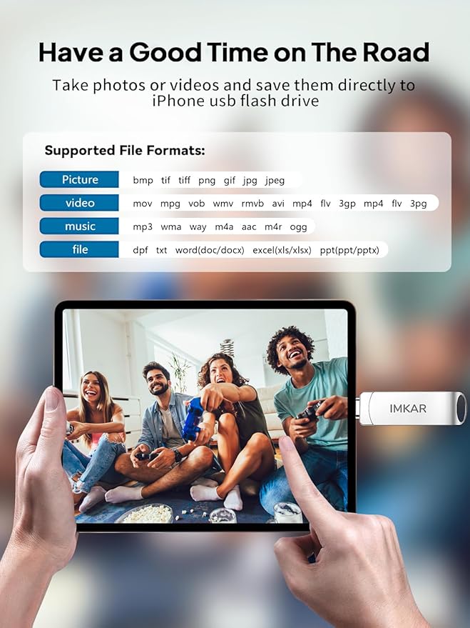 MFi Certified 256GB Flash Drive for iPhone iPad, IMKAR Memory Stick Storage for Photos Videos, Compatible with iPhone iPad Android and PC, Plug and Play No Application Required (Metal Silver)