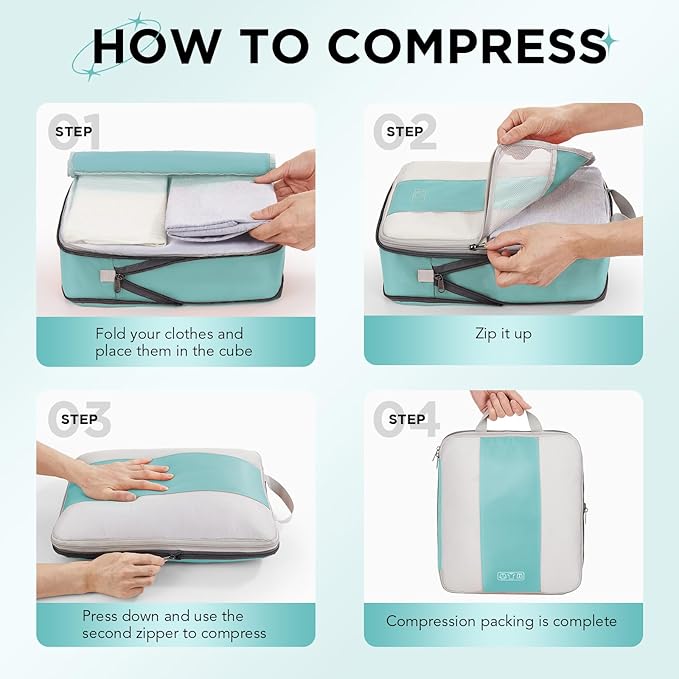 8 Set Compression Packing Cubes for Travel Essentials,Compressible Expandable Packing Cubes for Suitcase,OlarHike Luggage Organizer Bags for Travel,Handy Helper for Organizing Clothes(New Blue Green)