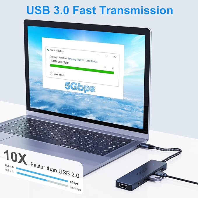 9IN1 USB C Hub Multiport Adapter for MacBook Pro Air: KIROSA USB C to 4K HDMI Hub Dongle with 100W PD USB3.0 - Portable USBC Hub Compatible with Laptops and Other Type C Devices