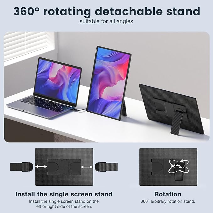 Portable Monitor, 16 Inch 1200P FHD, Horizontal and Vertical with Kickstand, Plug&Play, Built-in Speakers, Ultra-Thin Zero Frame,Travel Monitor for Laptop with Premium Smart Cover