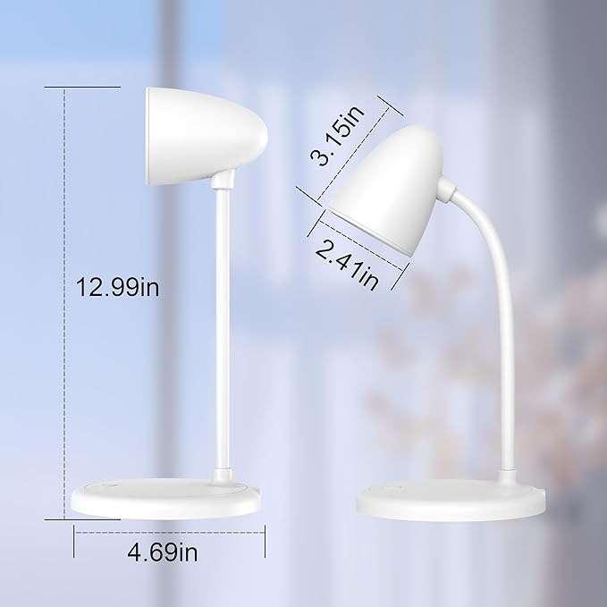 LED Desk Lamp for Home Office,3 Light Colors,Flexible Gooseneck Table Lamp,Dimmable Reading Light for Bedside Small Desk Lamp for College Dorm Room,Bedroom Desk Light,White