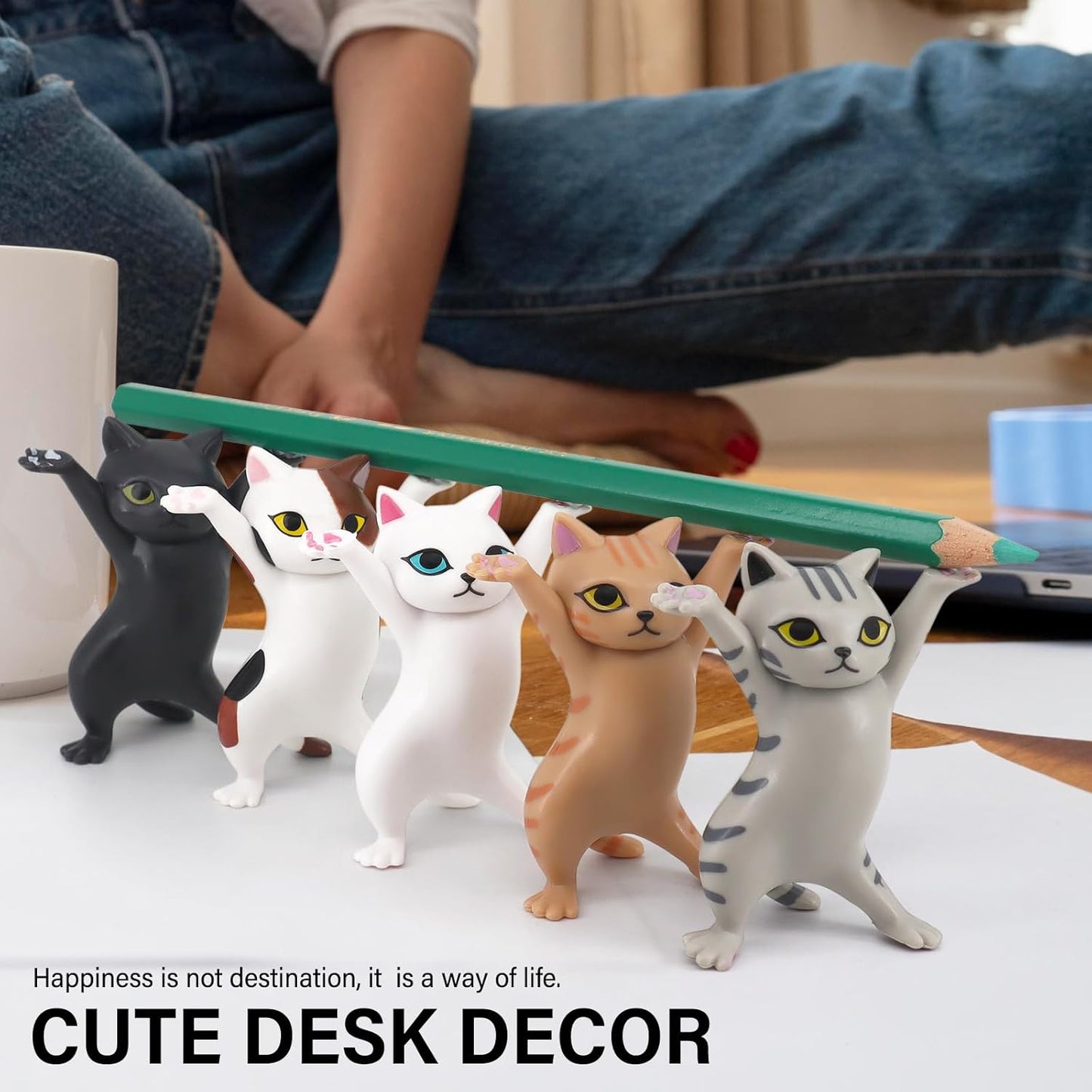 ATHAND Cute Gifts Desk Decor Funny Office Decor Cute Pen Holder Funny Office Desk Kawaii Dancing Cat (5 Cats Set)