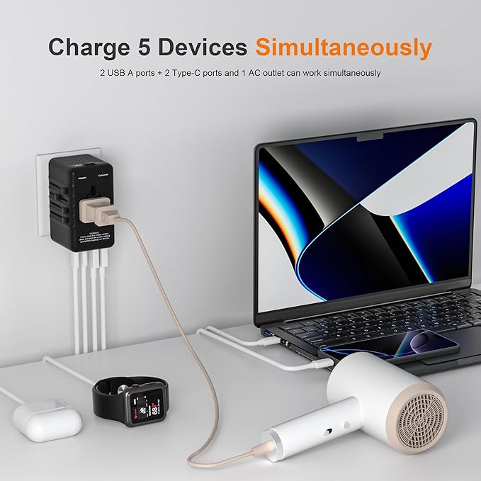 220v to 110v Converter and Adapter for Travel: International Universal Plug Adapters and Voltage Converters for Hair Dryer - High Power Transformer and Adaptor for US to European Italy UK EU