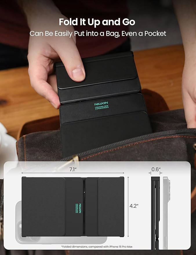 Nillkin Foldable Travel Keyboard with Touchpad & Number Pad, Bluetooth Wireless Portable Folding Full Size Keyboard with Trackpad for PC Laptop iPad Tablets Smartphone, Silicone Leather Cover, Black