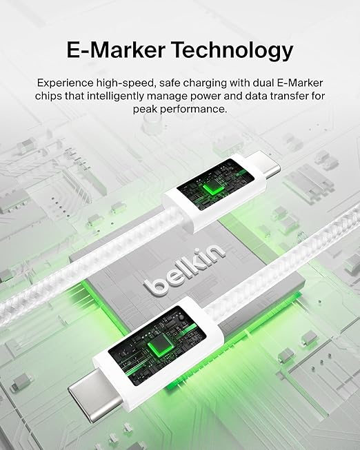 Belkin USB C to USB C Cable, 9.9ft, 240W - Type C Charger, iPhone Charger Cord, Soft, Braided, Flexible for iPhone 17, Galaxy S25, Pixel 10, MacBook, Chromebook, iPad Pro, Switch Steam Deck – White