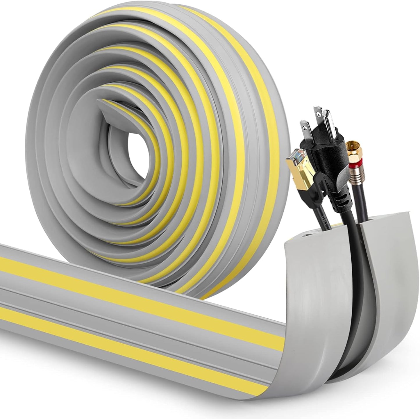 Eapele Floor Cable Cover Protector,Heavy Duty PVC Duct Easy to Unroll,Prevent Cable Trips and Protect Wires,Perfect for Home Office or Outdoor (Gray - 10ft)