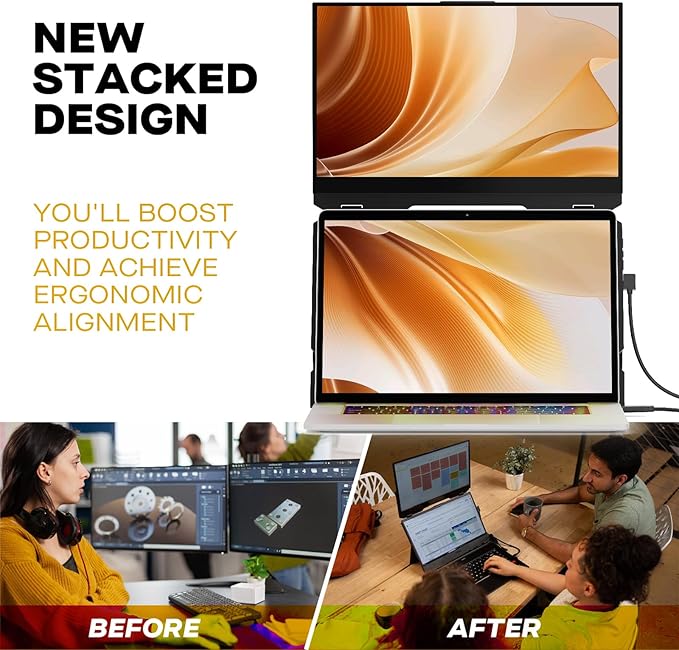 New Mobile Pixels Duex Float Portable Monitor, 15.6" Full HD IPS Dual Monitor for Laptops, USB C/HDMI Plug and Play Portable Screen,Windows/Mac/Android/Switch Compatible