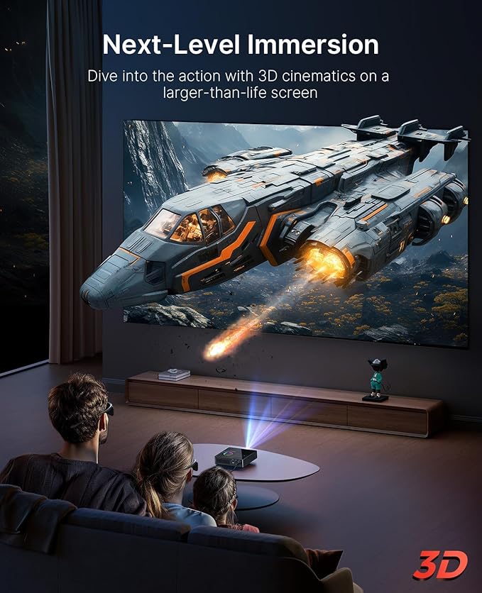 NexiGo Nova Mini, Portable Laser Projector, Google TV w/Netflix, 1080p FHD, 1200 Lumens, 15000:1 Contrast w/SAE, 3D, Auto Setup, 150" Display, 8W Dolby Audio, Portable for Home & Outdoor