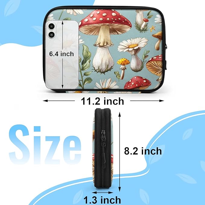 Mushroom Daisy Electronics Travel Organizer Case, Tech Accessories Cable Storage Bag for Cords, Charger, Phone, Hard Drive