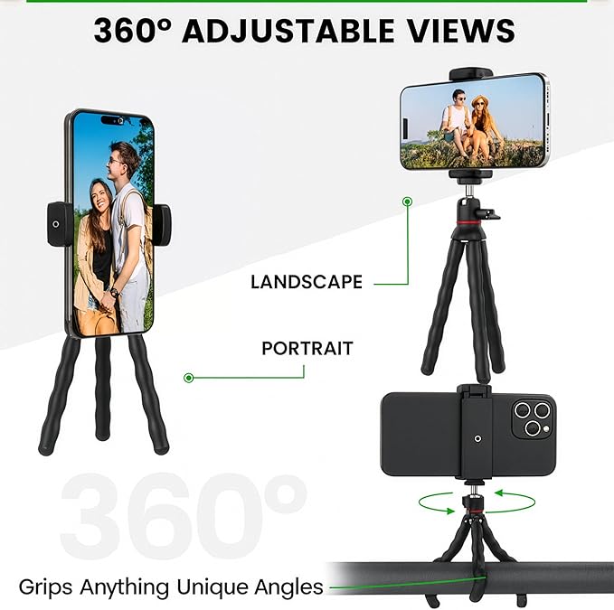 KobraTech TriFlex Mini Tripod for iPhone & Android | Flexible Phone Tripod with Bluetooth Remote Shutter | Portable Phone Holder for Travel, Vlogging, Desk & Gym