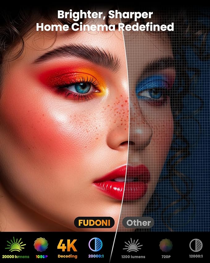 [Netflix-Officially-Licensed] FUDONI 4K Smart Projector with WiFi 6 & Bluetooth, Auto Keystone/Electric Focus, Zoom Correction, HDMI/USB/iOS/Android Compatible, Portable Proyector for Home & Outdoor