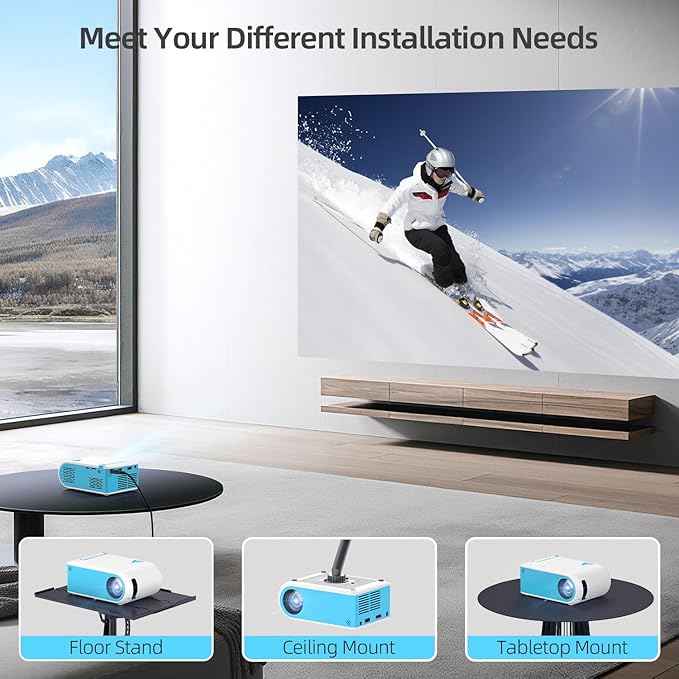 Nasin Mini Projector, 1080P Supported WiFi & Bluetooth Projector, Portable Outdoor Movie Projector, For Home Theater, Wireless Screen Mirroring with iOS/Android/Tablet/Laptop/TV Stick, HDMI/USB/Type C