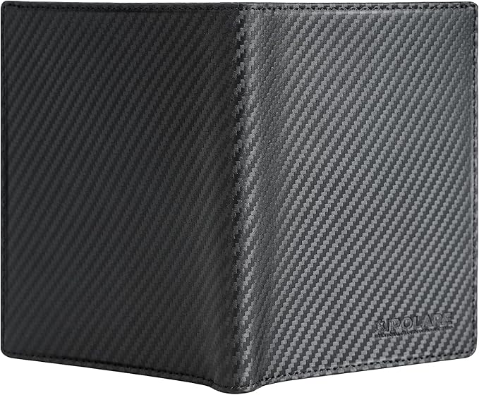 Polare Slim RFID Blocking Leather Passport Holder Travel Bifold Wallet For Men (Carbon Black)