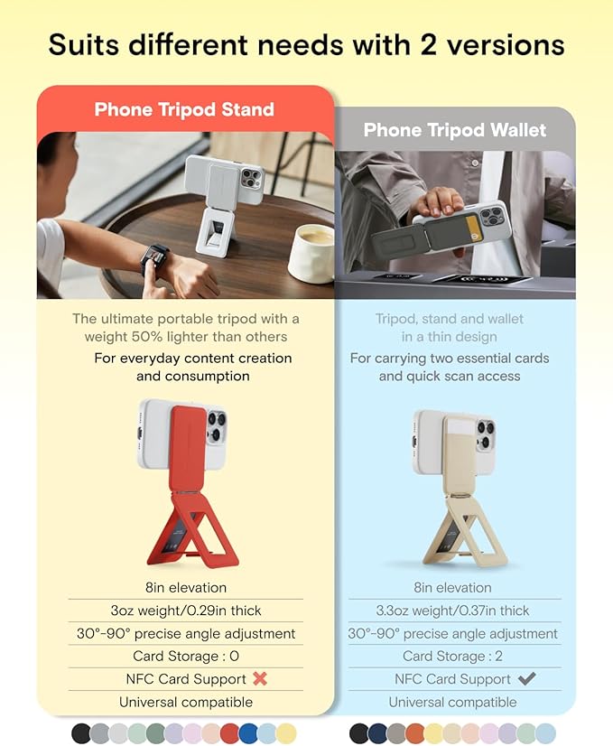 MOFT Phone Tripod Stand Selfie Stick for iPhone, Multi-Angles iPhone Stand, Lightweight & Portable Phone Holder, Strong Magnets, MOVAS Vegan Leather, Travel Essentials,Soothing Mist(Without Card Slot)