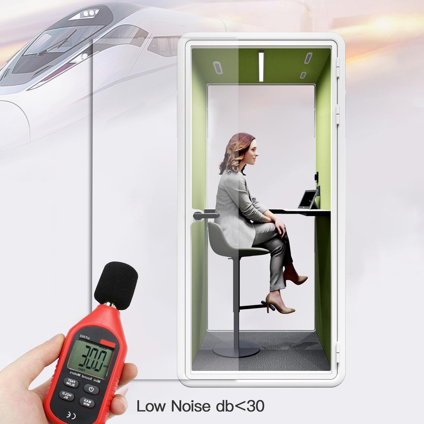 Quiet Meeting Pod with Acoustic Panels, Office Soundproof Room with Furniture, Portable Removable Working Booth for Private Phone Calling, Study, Individual Seater Personal Office H92in W43in D40in