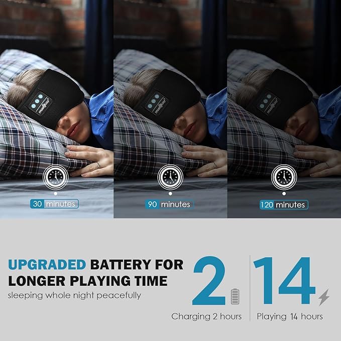 MUSICOZY Sleep Headphones, Bluetooth Sleeping Mask Headband Headphones Eye Mask, Wireless Music Earbuds Earphones with HD Ultra-Thin Stereo Speakers for Side Sleepers Men Women