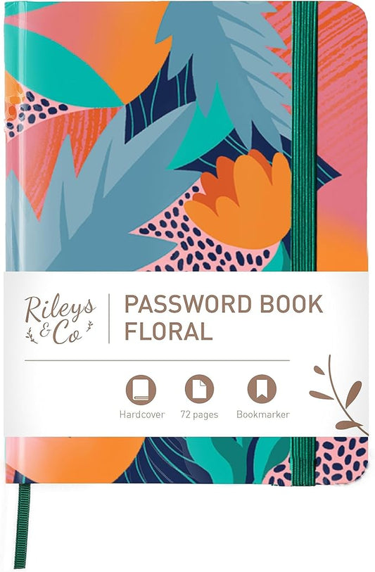 Rileys & Co. Password Book with Alphabetical Tabs, Password Keeper, Password Books for Seniors, Password Notebook for Internet Login, Website, Username (6 x 5 Inches, Floral)