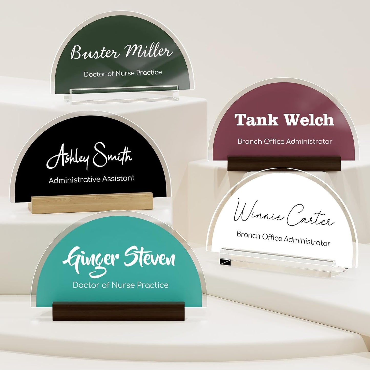 Personalized Name Plate for Desk - Custom Acrylic Name Plate with Holder, Arch Shaped Desk Name Plaque with Title, Office Gifts for Coworkers Employees Boss Teacher Appreciation Gifts, 10 Colors
